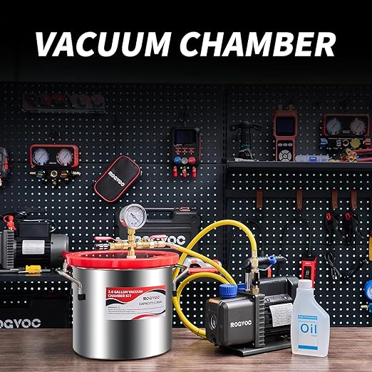 2 Gallon Vacuum Chamber, 201 Stainless Steel Degassing Chamber with Acrylic Lid and 4.9 ft Hose, for Resin, Silicone, Epoxy, Plaster Degassing and Wood Stabilization Projects
