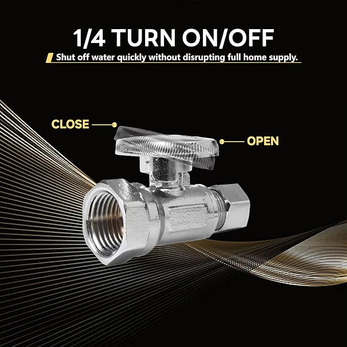 20-Pack Foskan 1/4 Turn Straight Shut off Valve,Straight Stop Valve 3/8" OD x 1/2" FIP,Chrome Plated Brass