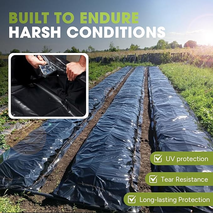 10 Mil Black Plastic Sheeting 5x100 FT – Heavy Duty Polyethylene Plastic Rolls for Garden, Black Plastic Rolls for Crawl Space Vapor Barrier, Construction, Landscaping, Weed and Moisture Control