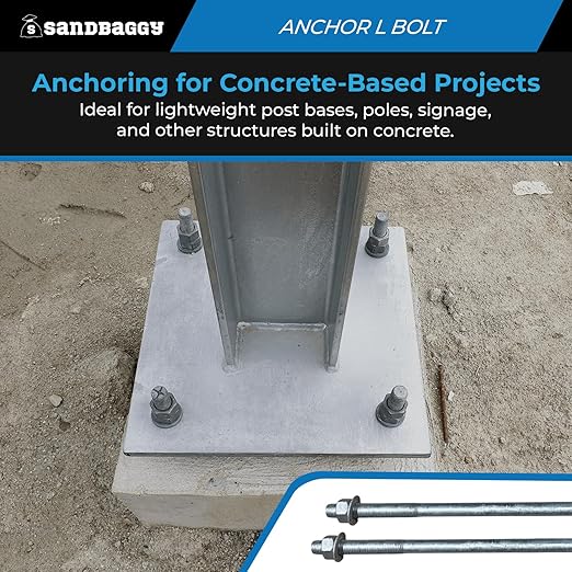 Sandbaggy 3/4" x 24" Threaded Concrete Anchor L-Bolts (Nuts & Washers Included) - Hot Dipped Galvanized - Sill Plate, Base Plate, Masonry, Wood, Cement Anchors, J Bolt (40, 3/4" x 24")