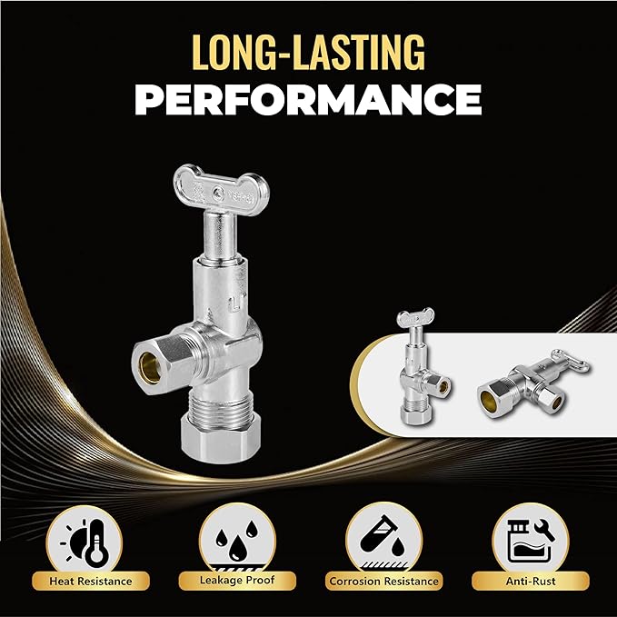 100-Pack Foskan 1/4 Turn Loose Key Angle Stop Valve,Compression Shut Off Valve 1/2" NOM (5/8" OD) x 3/8" OD,Chrome Plated Brass