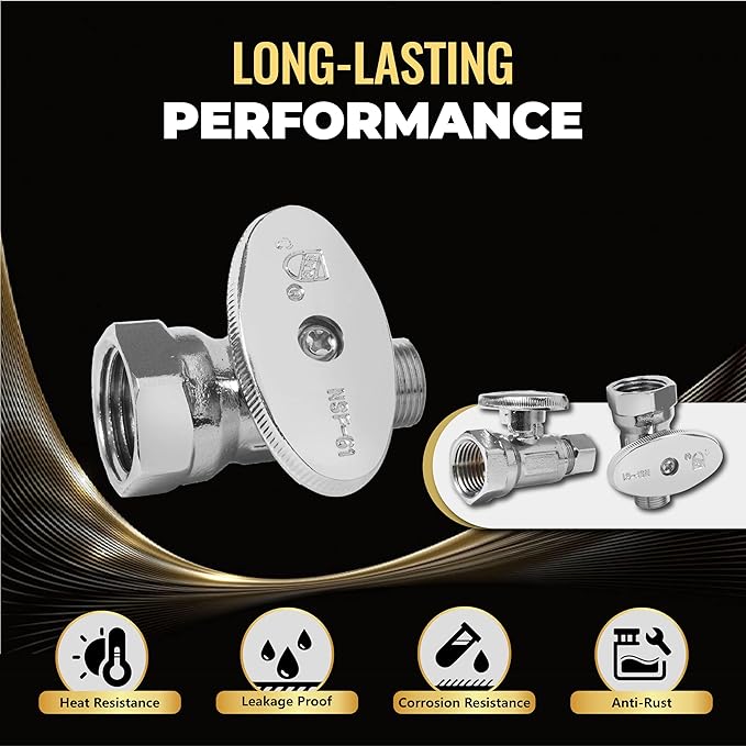 40-Pack Foskan 1/4 Turn Straight Shut off Valve,Straight Stop Valve 3/8" OD x 1/2" FIP,Chrome Plated Brass
