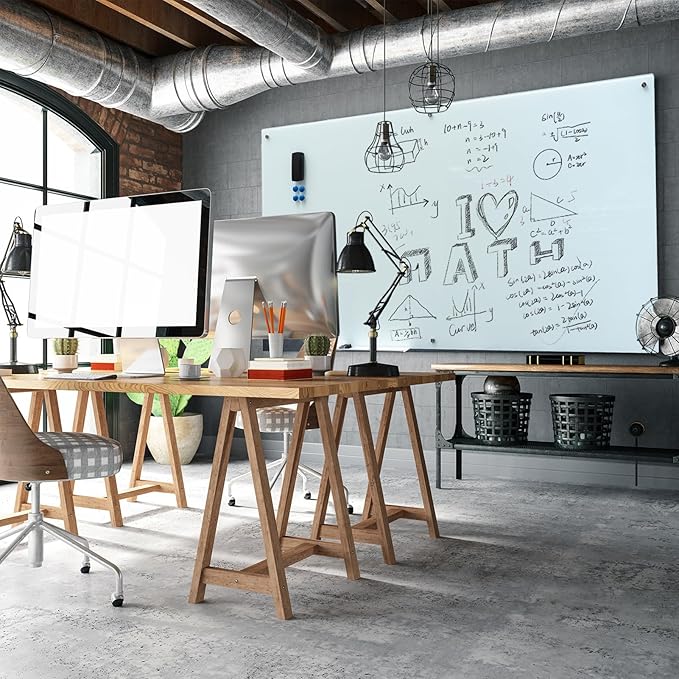 Magnetic Glass Dry Erase Board Frameless Wall Mounted White Board 40 * 72 WritingBoard Large Glass Board for Office School Home Accessory Tray, 3 Dry Erase Marker,4 Magnets and 1 Magnetic Eraser