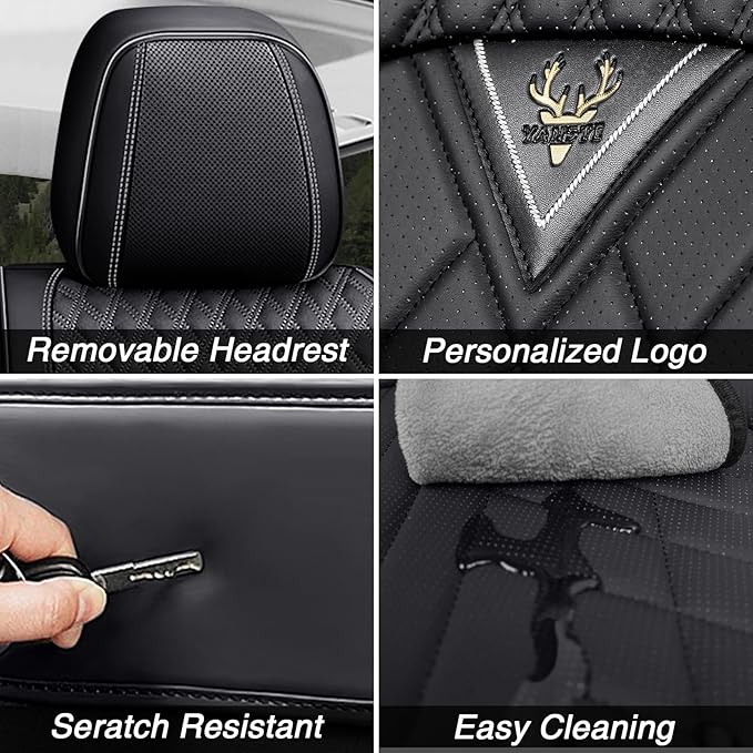 Car Seat Covers for Jaguar E-PACE 2018-2024,Breathable Nappa Leather Car Seat Protector,Full Seat Cover with Pillow Automotive Seat Cushion with Airbag Compatible(5 Seats,Black)