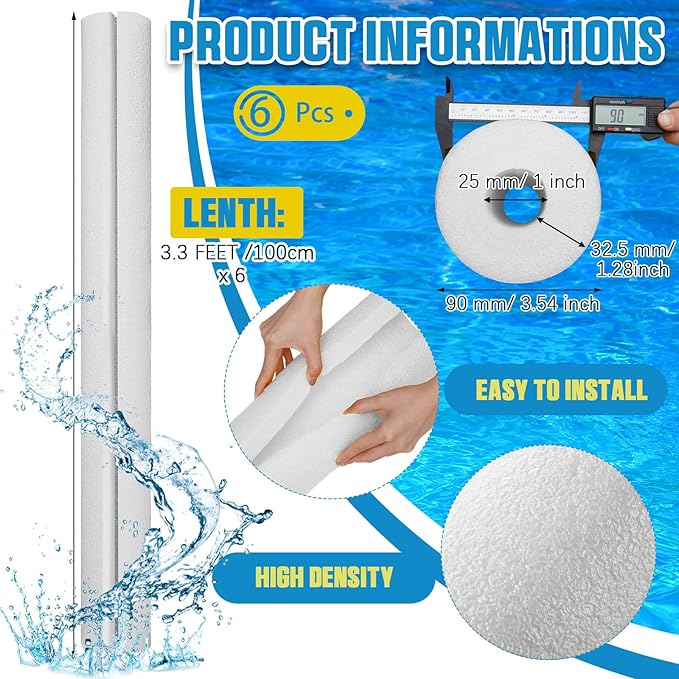 Hanaive White 6 Pcs 40 x 3. 5 x 1 Inch Jumbo Pool Noodles Pipe Insulation Foam Tube Pre Slit Clamp Foam Noodles for Padding Large Tube for Swimming Floating Craft Projects Padding Bumper