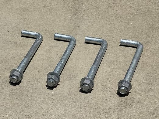 Sandbaggy 1" x 12" Threaded Concrete Anchor L-Bolts (Nuts & Washers Included) - Hot Dipped Galvanized - Sill Plate, Base Plate, Masonry, Wood, Cement Anchors, J Bolt (15, 1" x 12")