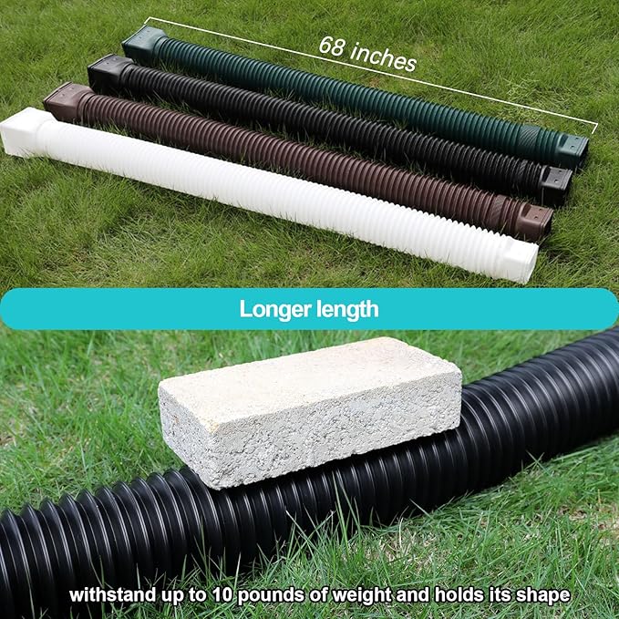 Rain Gutter Downspout Extensions, Flexible Downspout Extender for Rain Water Drainage, Down Spout Drain Extension Extendable from 21 to 68 Inches(3 Pack, Black)