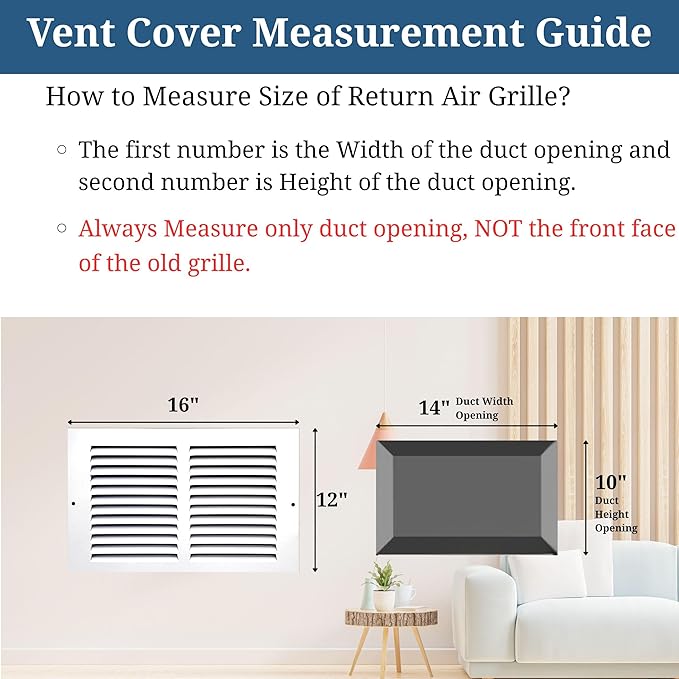 14 x 10 Inch Return Air Vent Cover, Solid Steel HVAC Grille for Wall or Ceiling, White Duct Opening, Durable Return Air Vent Cover, Airflow Ventilation Grille for Home or Office