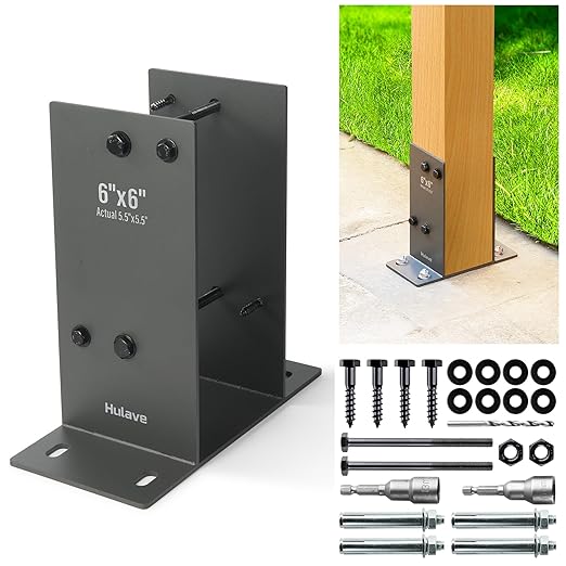 Hulave 2Pack Stainless Steel 6 x 6 (Actual: 5.5" x 5.5") Post Base, Suitable for Terrace Railing, Fence, Gazebo, Porch, etc Concrete Support Anchor Base Post Anchor Bracket (Dark Gray)