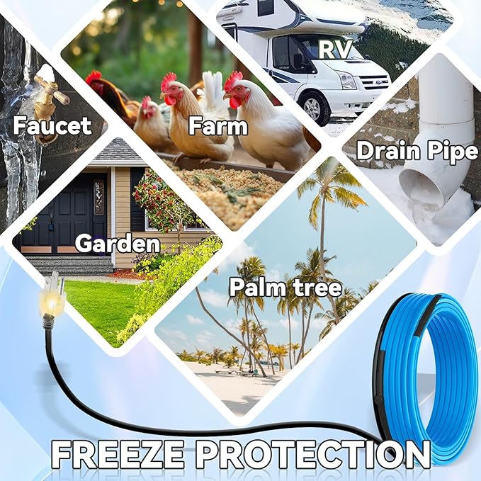 120V Heat Tape with Thermostat for Pipe Freeze Protection, 12 Feet Heat Trace for Water Pipes, 5 W/Ft, Electric Self-regulating Pipe Heating Tape for Metal And Plastic Pipes SnulyHeet