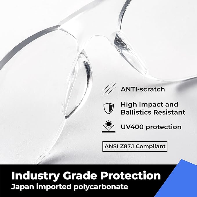 amoolo Safety Glasses for Men Women, Clear Eye Protection for Worl, Lab, Construction (Clear/Adult's Size, 144 Pack)