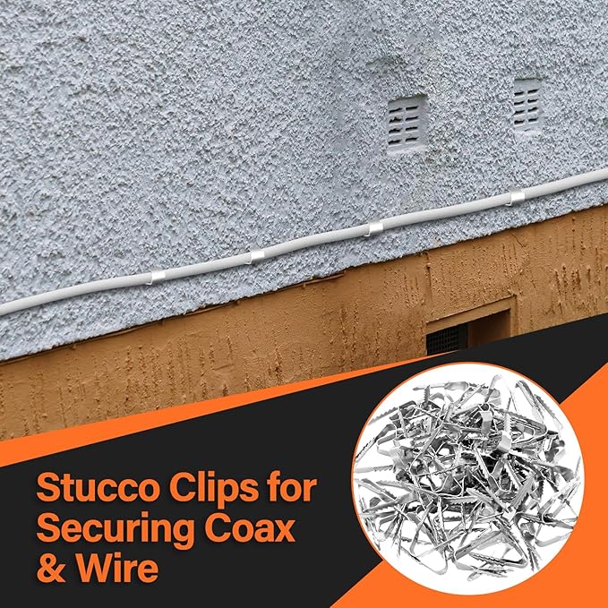 Blulu 100 PCS Manganese Steel Cable Clips for Stucco Surfaces Stucco Hooks for Coaxial Electrical Cable Drywall Clips Push in Masonry Anchors for Running Wire on The Exterior of Homes