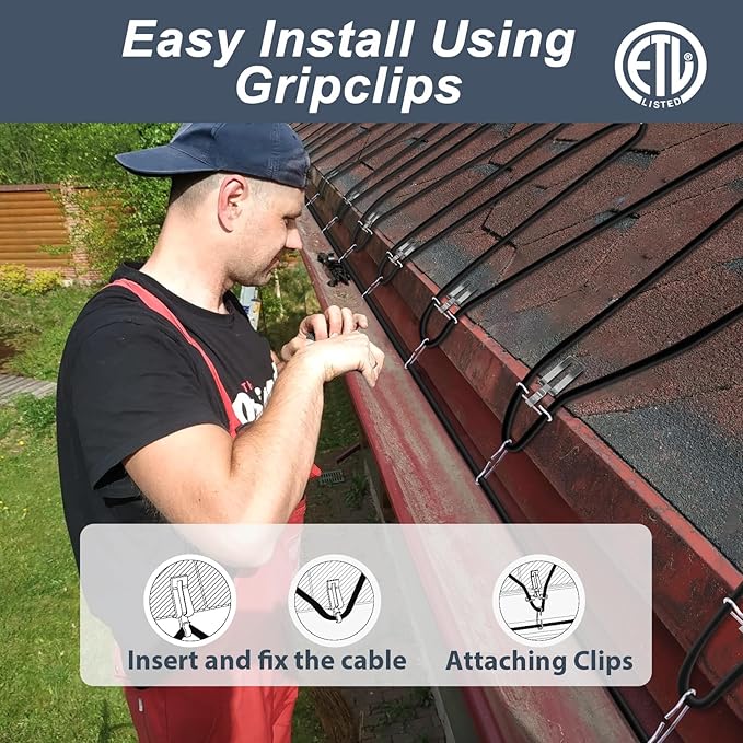 HEATIT 8JHSF1 Self Regulating Pre-Assembled Heating Cable with Spacer and Clips, Heat Tape for Roof Deicing and Pipe Freeze Protection,120V 8W/ft, 75FT