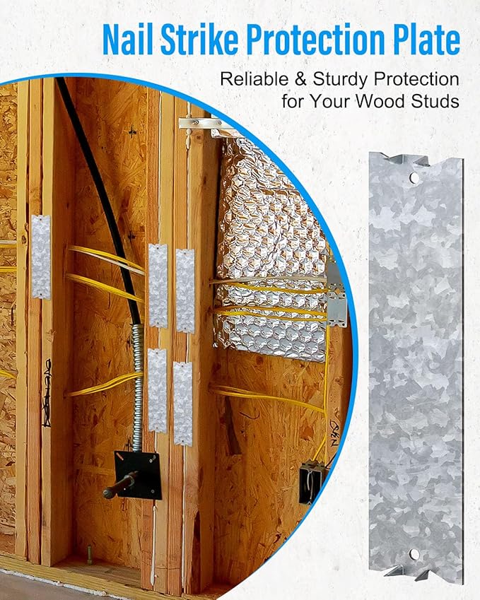 30 Pack Nail Protection Shield for Wood Studs, 6 x 1.5 Inch Cable Wire Protector, Metal Anti-Nail Plates with Pointed Prong for Plumbing & Wiring Protection(Snowflake Silver)
