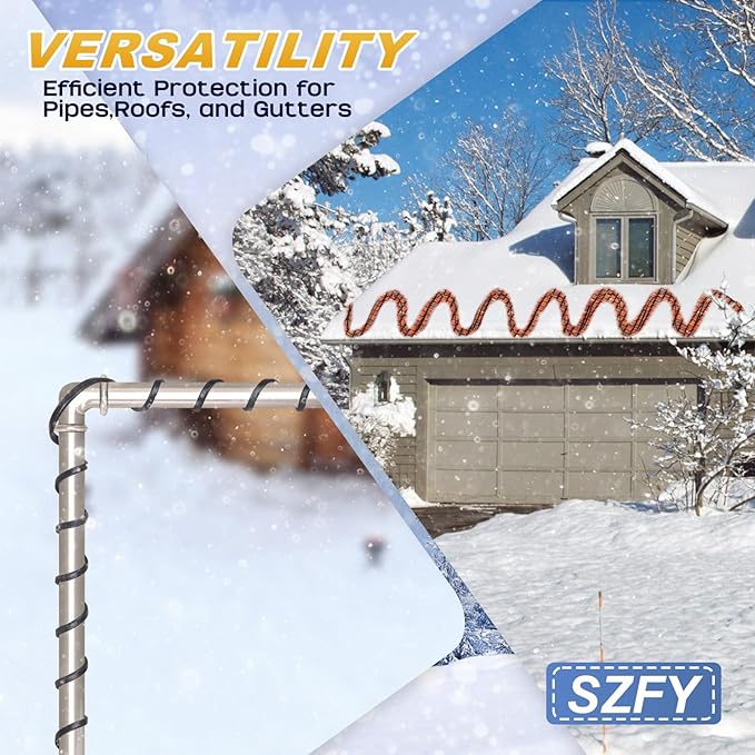 3FT~200FT Heat Tape for Water Pipes, -40°F Deicing Cable,Pipe Heat Cables for Roof,Gutter，Farm，Freeze Protetion Heating Wires, Heated Water Hose,Plumbing Fixtures,120V 5W/FT (30FT)