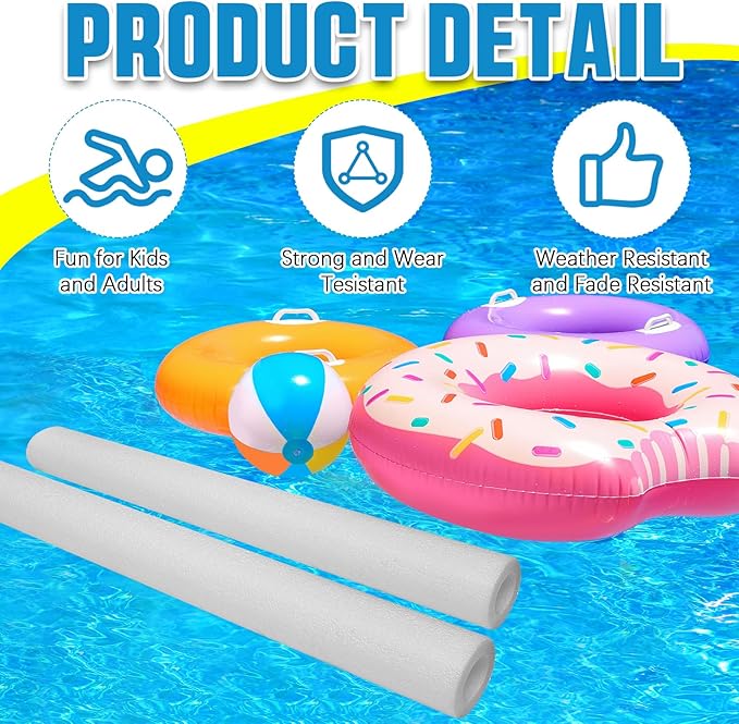 Hanaive White 6 Pcs 40 x 3. 5 x 1 Inch Jumbo Pool Noodles Pipe Insulation Foam Tube Pre Slit Clamp Foam Noodles for Padding Large Tube for Swimming Floating Craft Projects Padding Bumper