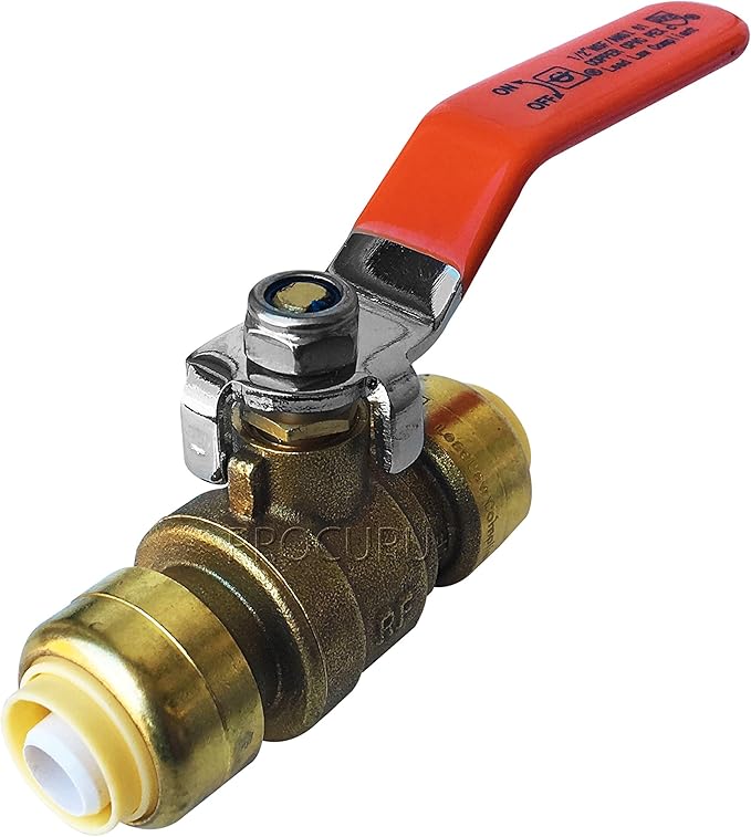 PROCURU 12-Pack 1/2-Inch PushFit Forged Brass Ball Valve, Push-to-Connect Full Port, Heavy Duty Valve for Copper, PEX, CPVC, Certified Safe (8X8312-12P)