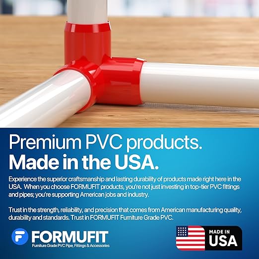 FORMUFIT 3/4” 3-Way Elbow Furniture Grade PVC Fitting in Red, Made in USA, UV-Resistant, Impact-Proof, 1.050” Actual Socket Diameter (Pack of 8)