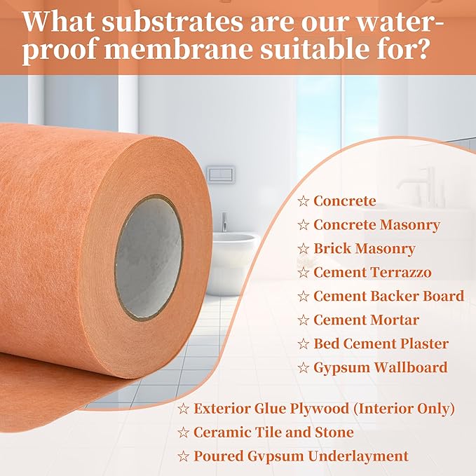 3PCS Waterproof Membrane for Shower 5 Inch X 100Ft Waterproofing and Uncoupling Membrane 19.7 Mils Thickness Waterproof Underlayment for Shower Tile Flooring