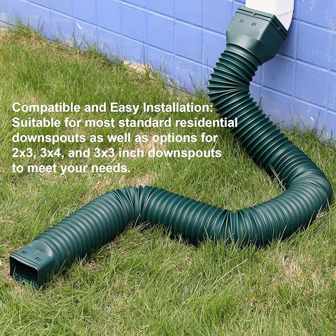 11.5ft Long Gutter Downspout Extensions Flexible, Drain Downspout Extender, Down Spout Drain Extender, Gutter Connector Rainwater Drainage, Extendable from 2.6ft to 11.5ft(2Pack, Green)