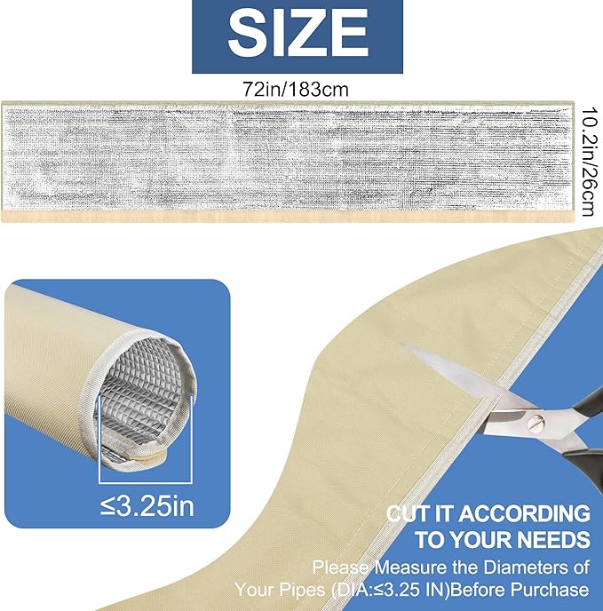 HVAC Copper Pipe Insulation Cover, 72''x10.2'' Outdoor Mini Split AC Heating System Line Foam Tube Protector Sleeve, Flexible Insulation Wrap for Central Air Conditioner and Heat Pump, Khaki 1PCS