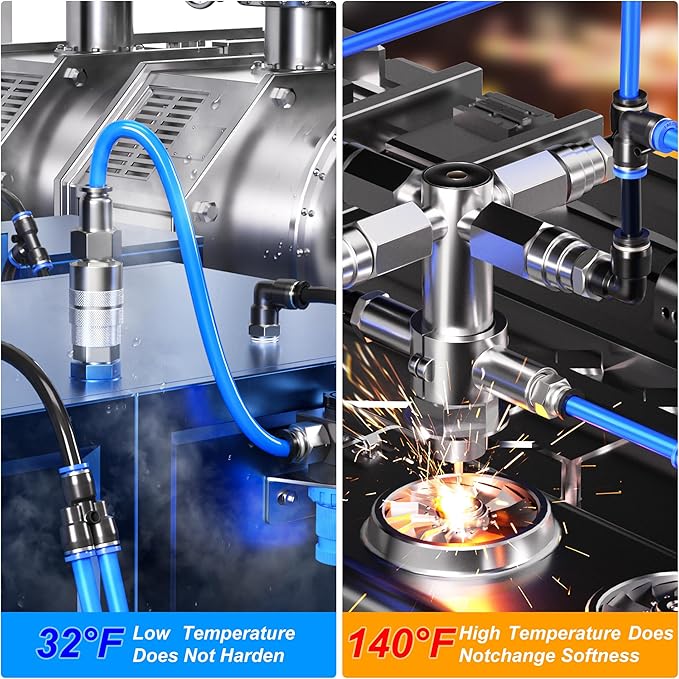 TAILONZ PNEUMATIC 1/4"3/8"1/2"1/8" Blue Straight and Elbow Push to Connect Fittings Air Hose Fittings,Suitable for Nylon/Polyurethane Air Tube and Other Connection Kits 64PCS