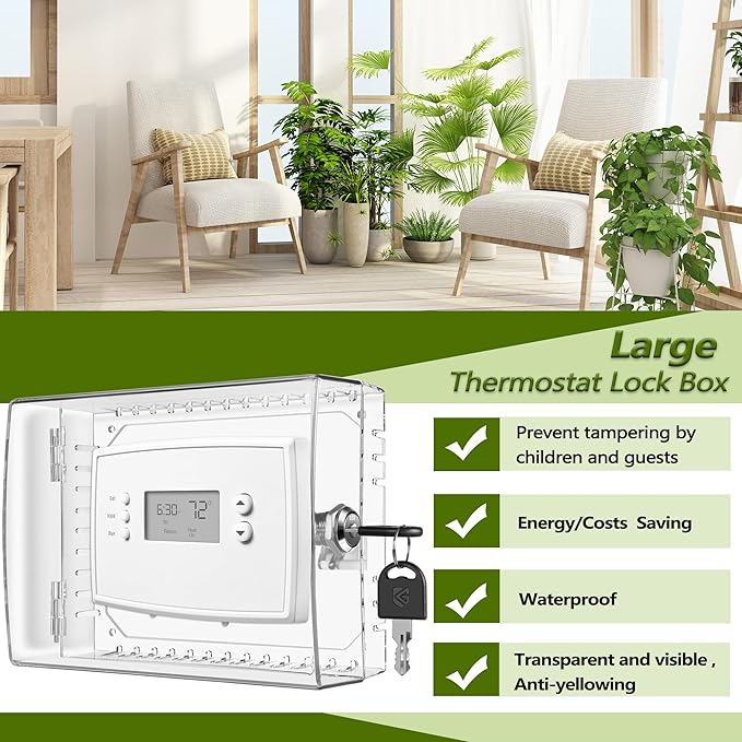 TRJ 2 PCS Thermostat Lock Box with Key, Large Thermostat Cover with Lock for Thermostat on Wall, AC Control Lock Box Cover with Key, Air Conditioner Lockbox Fits Thermostats 5" H x 6.3" W or Smaller
