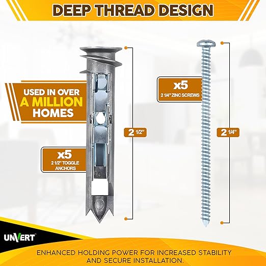 Heavy Duty Drywall Anchors - Self Drilling Ez Drywall Toggle Anchor Kit, #8 Anchor with Screws - Easy Wall Anchors for Hanging and Mounting - Holds Up to 100 Lb. (20 Pack)