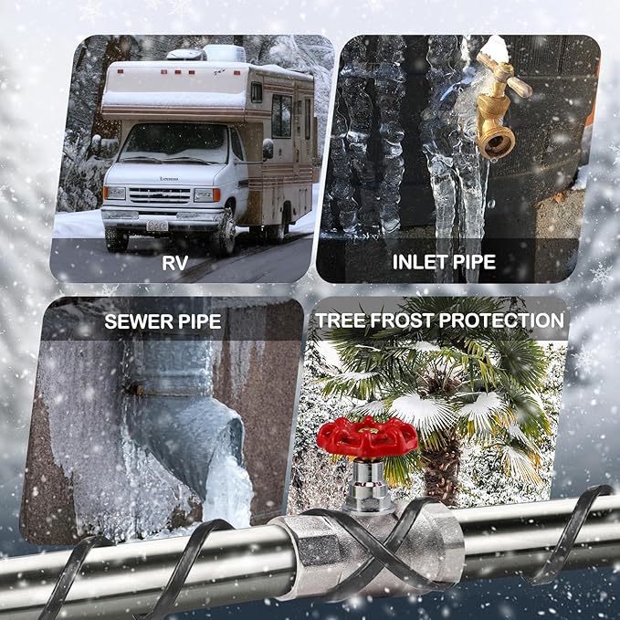 75FT（3FT-200FT） Pipe Heating Cable for Pipe Freeze Protection, Heat Cable for Water Pipes(Metal and Plastic), Pipe Heat Tape Keeps Water Flowing at -40°F 5w/ft, 120V Plumbing fixture