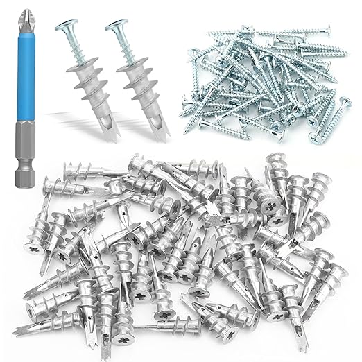 200pcs Drywall Anchors, Zinc Self-Drilling Anchor and Screw with Cross Groove Drill Bit, Fasteners Wall Anchors