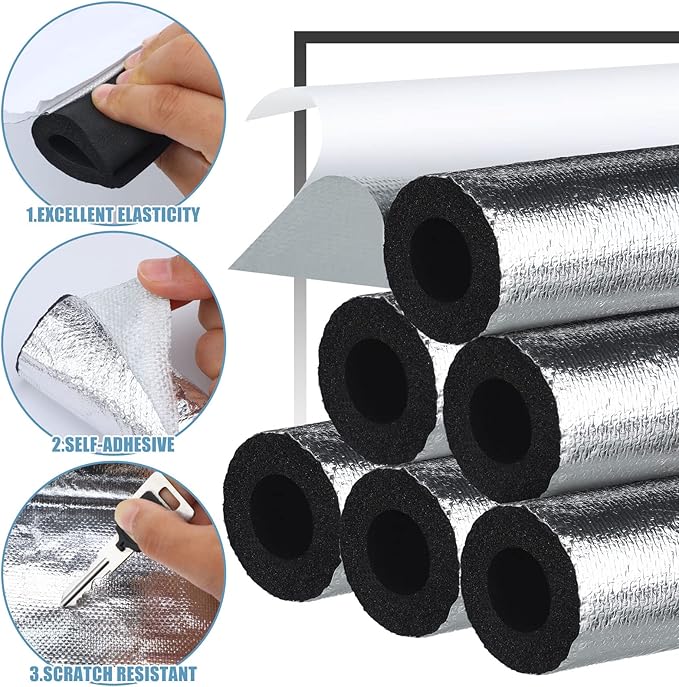 Kingdder 6 Pcs Pipe Insulation Foam Tube Self Adhesive Insulation Wrap for Copper Pipe Pre Slit Clamp Highly Insulated Foam for Outdoor Winter Irrigation, Sprinkler(1.3 Ft x 0.6 Inch)