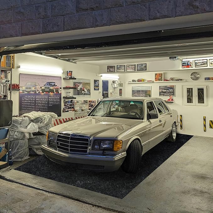 7.4'x 17' Garage Floor Mat & Oil Spill Mat, Heavy Duty Under Car Mat for Garage & Driveway, Protects Against Oil, Chemicals & Stains with TPE Anti-Leak Backing, Reusable & Washable