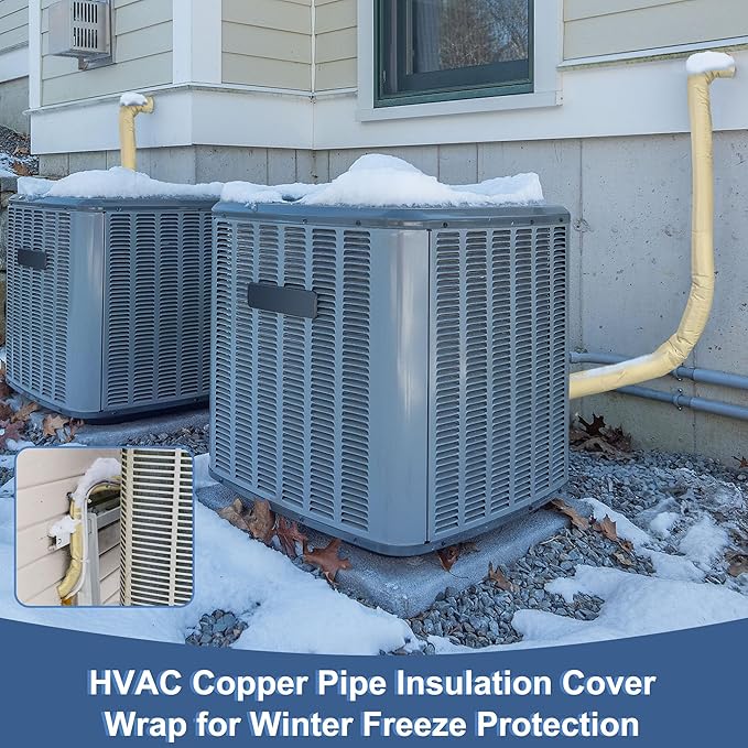 HVAC Copper Pipe Insulation Cover, 72''x10.2'' Outdoor Mini Split AC Heating System Line Foam Tube Protector Sleeve, Flexible Insulation Wrap for Central Air Conditioner and Heat Pump, Khaki 1PCS