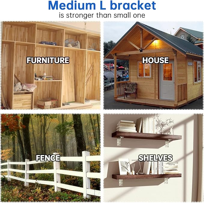 (8PCS) L Brackets Heavy Duty,90 Degree Angle Bracket,Galvanized Corner Brace, Angle Iron,for Wood 90 Degree L Shape Bracket,3"x3"Metal Angle Shelf for Wood Beams Framing Fence
