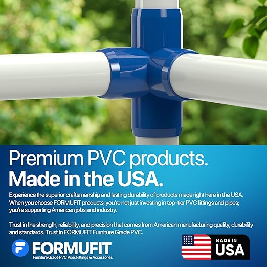 FORMUFIT 1” 4-Way Tee Furniture Grade PVC Fitting in Blue, Made in USA, UV-Resistant, Impact-Proof, 1.315” Actual Socket Diameter (Pack of 4) - F0014WT-BL-4