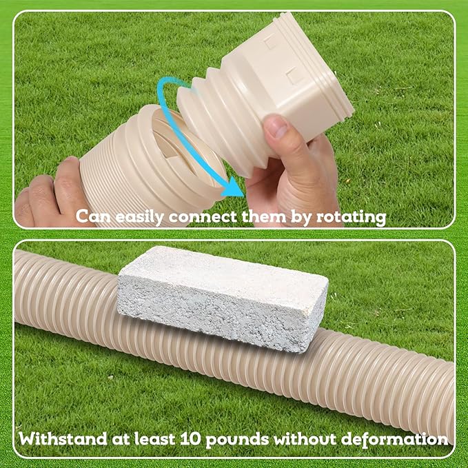 11.5ft Long Gutter Downspout Extensions Flexible, Drain Downspout Extender, Down Spout Drain Extender for Rainwater Drainage, Extendable from 2.6ft to 11.5ft(2Pack, Limestone)