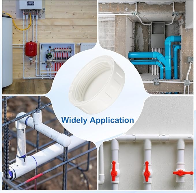 uxcell 5Pcs 2 Inch PT Female Thread PVC Pipe Fitting Cap, Cleanout Water Drain End Caps, Pipe Plug Socket Fittings with Gasket for Water Heater Supply Lines, Plumbing, White