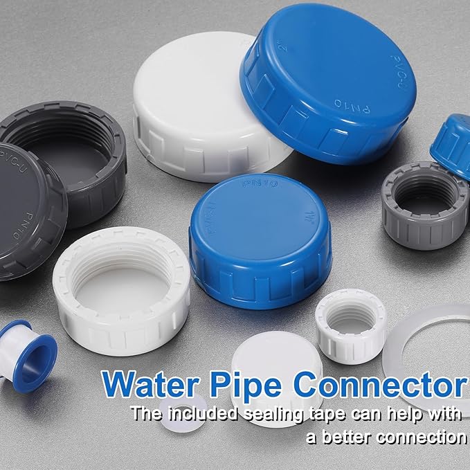 uxcell 5Pcs 3/4 Inch PT Female Thread PVC Pipe Fitting Cap, Cleanout Water Drain End Caps, Pipe Plug Socket Fittings with Tape for Water Heater Supply Lines, Plumbing, Gray