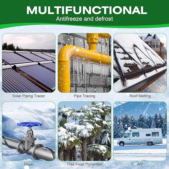 80FT Heat Tape for Water Pipes，-40°F Anti-Freeze De-Icing Heating Tape, Pipe Insulation Heating Cable for Insulation/Roof Snow Removal, Gutter Heating Cable, Heated Water Hose 120V 5W/ft