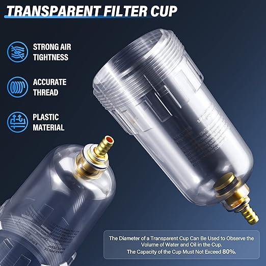 TAILONZ PNEUMATIC 1/4 Inch NPT Air Filter Pressure Regulator Combo Piggyback, Air Tool Compressor Filter with Gauge AW2000-02