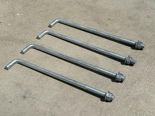 Sandbaggy 1" x 24" Threaded Concrete Anchor L-Bolts (Nuts & Washers Included) - Hot Dipped Galvanized - Sill Plate, Base Plate, Masonry, Wood, Cement Anchors, J Bolt (10, 1" x 24")
