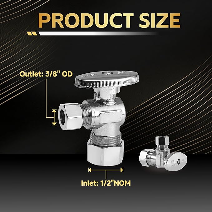 100-Pack Foskan Compression Angle Stop Valve,1/4 Turn Shut Off Valve 1/2" NOM (5/8" OD) x 3/8" OD,Chrome Plated Brass