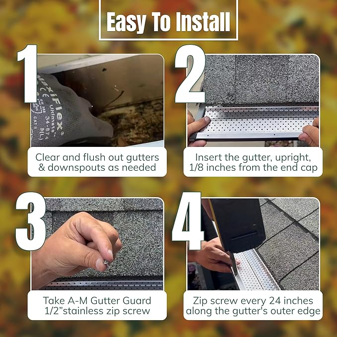 A-M Gutter Guard – Premium Heavy-Duty Aluminum Leaf & Debris Protection, Lifetime Quality (6 Inch - 11.5 Feet, Mill Finish) - DIY Easy - Made in The USA