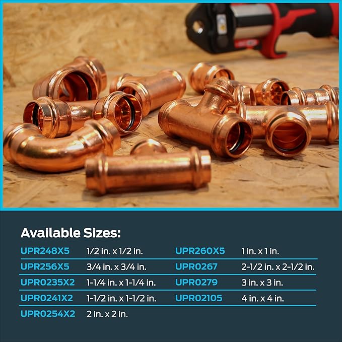 SharkBite 1-1/2 x 1-1/2 Inch 90 Degree Elbow, Copper Press Plumbing Fitting, Pack of 2, UPR0241X2