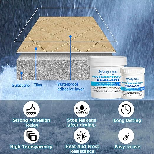 Waterproof Sealant Clear 2L(70 oz), Wadities Wall Bathroom Roof Water-Based Waterproof Coating, Invisible Repairing Leak Seal Liquid Rubber Sealant for Indoor & Outdoor