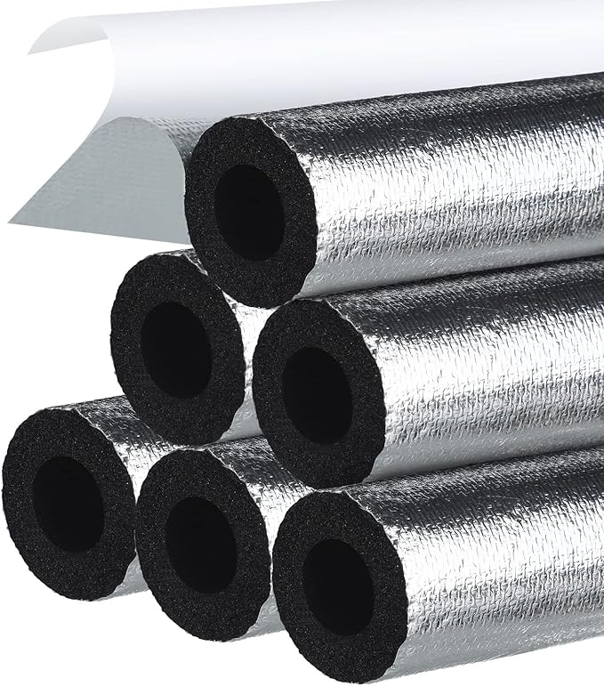 Kingdder 6 Pcs Pipe Insulation Foam Tube Self Adhesive Insulation Wrap for Copper Pipe Pre Slit Clamp Highly Insulated Foam for Outdoor Winter Irrigation, Sprinkler(1.3 Ft x 1.34 Inch)