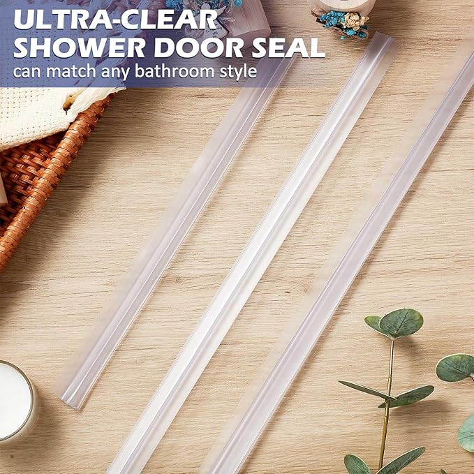 Frienda 8 Pcs Shower Door Bottom Seal 1/2" x 36'' Clear PVC Glass Door Sweep Shower Frameless Seal Strip for Replacement Stopping Leaks and Creating Water Barrier