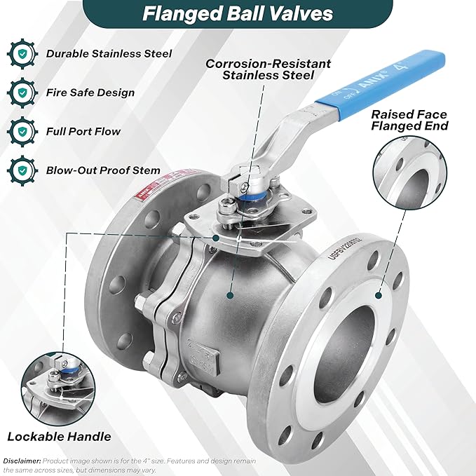 Anix Stainless Steel Flanged Ball Valve, Stainless Steel 316 Ball and Stem, Class 150 Full Port, Firesafe Certified (4")
