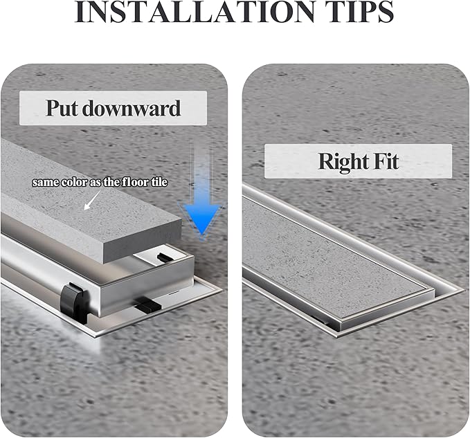 Linear Shower Drain 24 Inch, Brushed Floor Drain with Removable SUS304 Stainless Steel CUPC Certificate and 2-in-1 Tile Insert Grate Cover