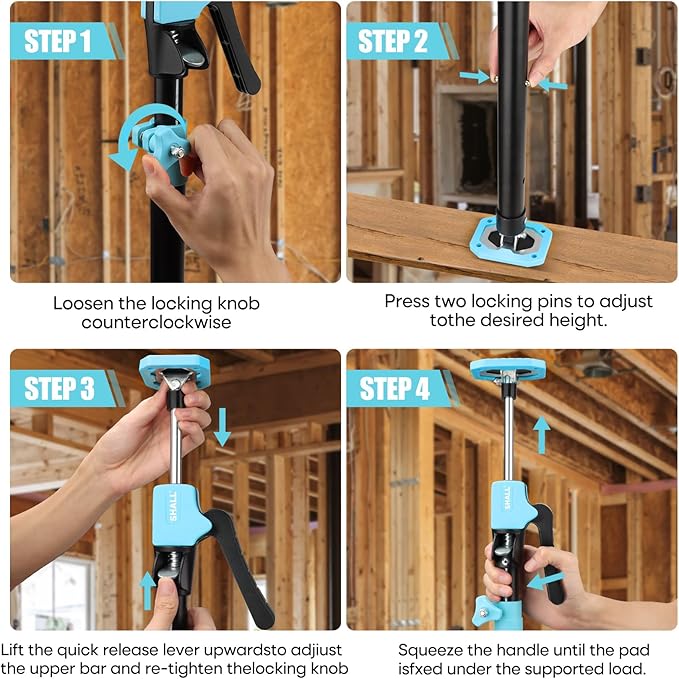 SHALL Cabinet Jack Support Pole, 54-114 in Steel Telescopic Quick Support System Rod, Adjustable 3rd Hand Tool with 154lbs Capacity for Lifting Drywall Cabinet Cargo Bars, 2 Pack w/Storage Bag